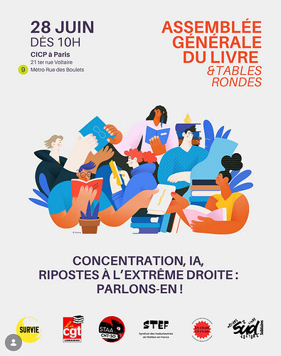 Affiche de l'évènement, avec plein de gens tenant des bouquins avec des plantes